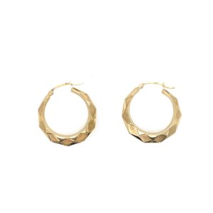 Pre-Owned Yellow Gold Faceted Hoop Earrings