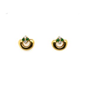 Pre-Owned Yellow Gold Diamond & Emerald Stud Earrings