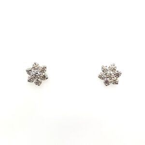Pre-Owned White Gold Diamond Flower Stud Earrings