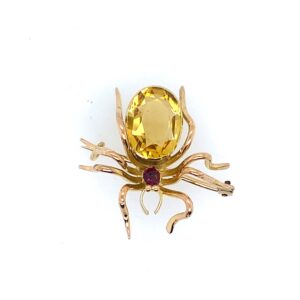 Pre-Owned Yellow Gold Citrine & Garnet Spider Brooch