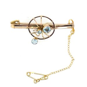 Pre-Owned Yellow Gold Aquamarine Spider Bar Brooch